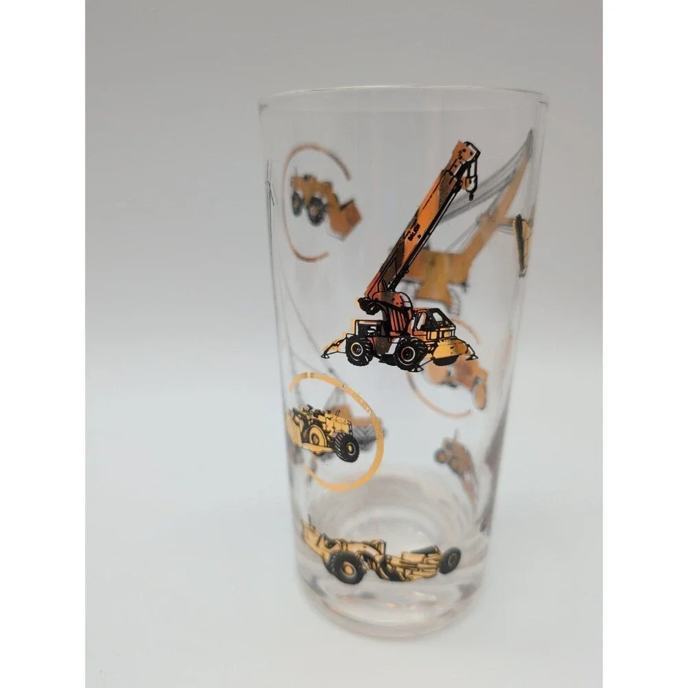 5 Black Gold Highball Tumblers Construction Equipment Crane Bulldozer Grader
